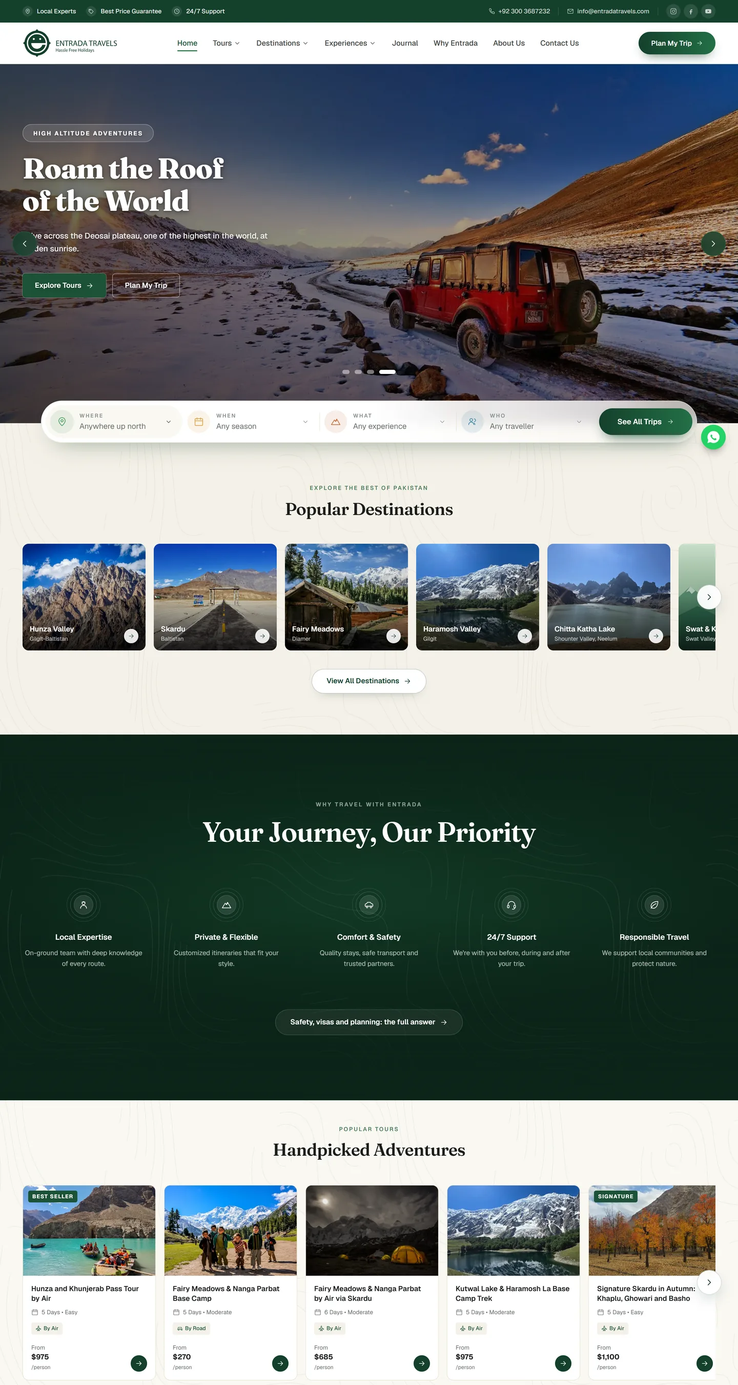 Entrada Travels website, desktop